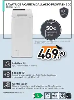 Unieuro CANDY LAVATRICE A CARICA DALL'ALTO PROWASH 500 TCA274 TM5-S offerta