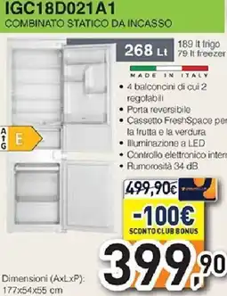 Unieuro IGNIS IGC18D021A1 COMBINATO STATICO DA INCASSO offerta