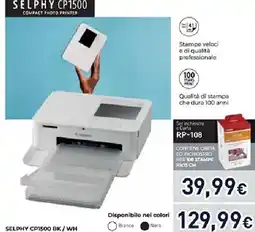 Unieuro Canon SELPHY CP1500 COMPACT PHOTO PRINTER offerta
