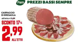 Panorama Carpaccio di bresaola all'etto PAM offerta