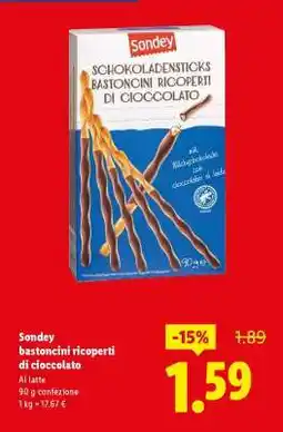 Lidl Sondey bastoncini ricoperti di cioccolato offerta