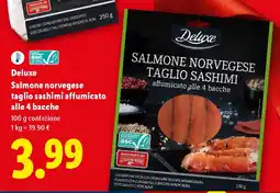 Lidl Deluxe Salmone norvegese taglio sashimi affumicato alle 4 bacche offerta