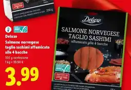 Lidl Deluxe Salmone norvegese taglio sashimi affumicato alle 4 bacche offerta