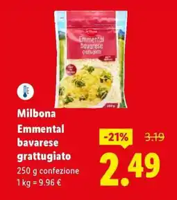 Lidl Milbona Emmental bavarese grattugiato offerta
