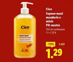 Lidl Cien Sapone mani mandorle e miele PH-neutro offerta