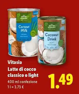 Lidl Vitasia Latte di cocco classico o light offerta