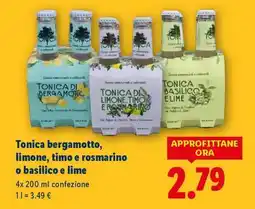 Lidl Tonica bergamotto, limone, timo e rosmarino o basilico e lime offerta
