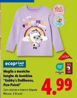 Lidl Maglia a maniche lunghe da bambina offerta