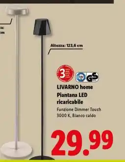 Lidl LIVARNO home Piantana LED ricaricabile offerta