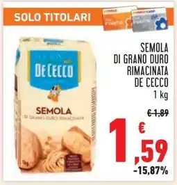 Conad Semola di Grano Duro Rimacinata De Cecco offerta
