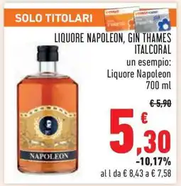 Conad LIQUORE NAPOLEON, GIN THAMES ITALCORAL offerta
