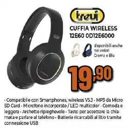 Extracoop trevi CUFFIA WIRELESS 12E60 OD12E6000 offerta