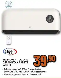 Extracoop argo TERMOVENTILATORE CERAMICO A PARETE WILLIS offerta