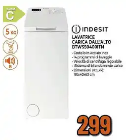 Ipercoop INDESIT LAVATRICE CARICA DALL'ALTO BTWS50400ITN offerta