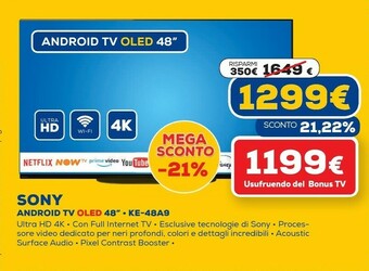 Euronics Ke-48a9 - tv oled 48 pollici, android tv 4k hdr ultra hd con processore x1 ultimate e acoustic surface audio (modello 2020, n offerta