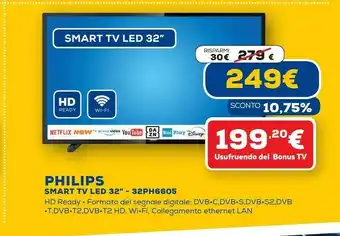 Euronics Smart tv led 32" - 32ph6605 offerta