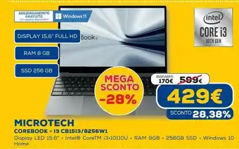 Euronics Microtech corebook - i3 cb15i3/ 8256w1 offerta