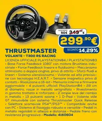 Euronics T300 rs rally pack sterzo + pedali pc, playstation 4, playstation 3 nero offerta