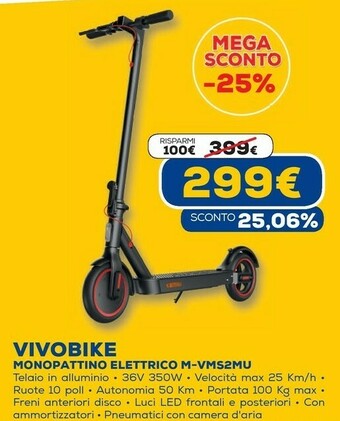 Euronics Vivobike monopattino elettrico m-vms2mu offerta