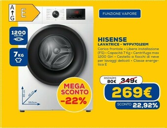 Euronics Wfpv7012em lavatrice caricamento frontale 7 kg 1200 giri/min e bianco offerta