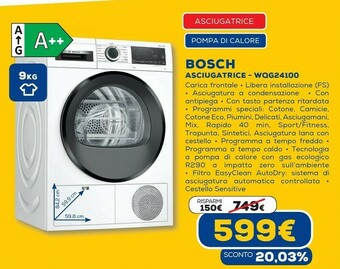 Euronics Wqg24100it asciugatrice libera installazione caricamento frontale 9 kg a++ bianco offerta