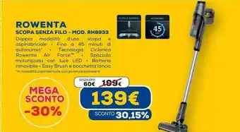 Euronics Scopa senza filo rh6933 offerta