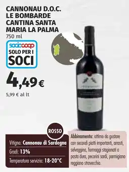 Coop Cannonau d.o.c. le bombarde cantina santa maria la palma offerta