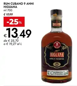 Bennet Rum cubano 9 anni HIGUANA offerta