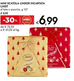 Bennet Mini scatola lindor incartata LINDT al latte o assortita offerta