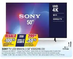 Trony SONY TV LED BRAVIA 3 50" K50S39B.CEI offerta
