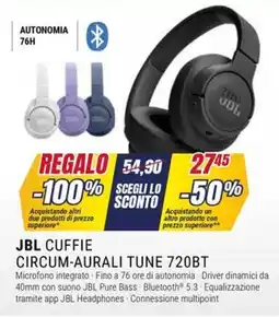 Trony JBL CUFFIE CIRCUM-AURALI TUNE 720BT offerta