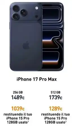 Unieuro iPhone 17 Pro Max 256 GB offerta