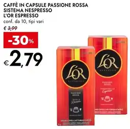 Bennet Caffè in capsule passione rossa sistema nespresso L'OR ESPRESSO offerta