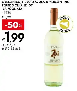Bennet Grecanico, nero d'avola o vermentino terre siciliane igt LA FOGLIATA offerta