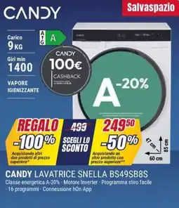 Trony CANDY LAVATRICE SNELLA BS49SB8S offerta
