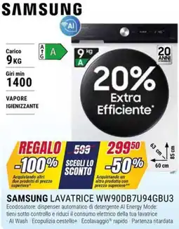 Trony SAMSUNG LAVATRICE WW90DB7U94GBU3 offerta