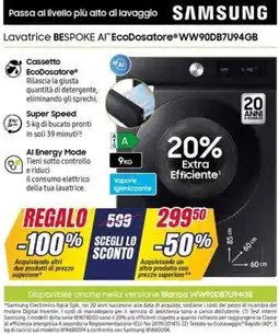 Trony Lavatrice BESPOKE AI" EcoDosatore WW90DB7U94GB offerta