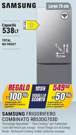 Trony SAMSUNG FRIGORIFERO COMBINATO RB53DG703D offerta
