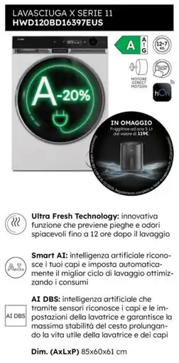 Trony LAVASCIUGA X SERIE 11 HWD120BD16397EUS offerta