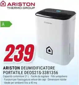 Trony ARISTON DEUMIDIFICATORE PORTATILE DEOS21S-3381356 offerta