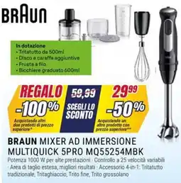 Trony BRAUN MIXER AD IMMERSIONE MULTIQUICK 5PRO MQ55254MBK offerta
