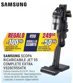 Trony SAMSUNG SCOPA RICARICABILE JET 95 COMPLETE EXTRA VS20C9554TK offerta