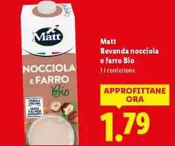 Lidl Matt Bevanda nocciola e farro Bio offerta