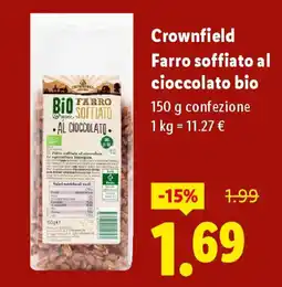 Lidl Crownfield Farro soffiato al cioccolato bio offerta