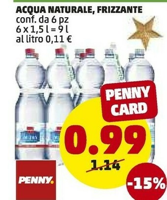 PENNY Acqua naturale frizzante offerta