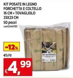 C+C Cash and Carry Kit posate in legno forchetta e coltello 16 cm + tovagliolo 23x23 cm offerta