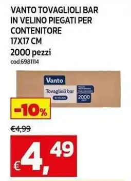 C+C Cash and Carry Vanto tovaglioli bar in velino piegati per contenitore 17x17 cm offerta