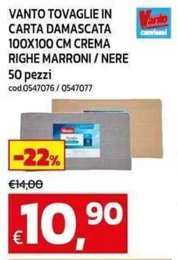 C+C Cash and Carry Vanto tovaglie in carta damascata 100x100 cm crema righe marroni / nere offerta