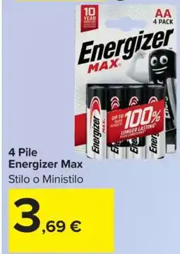 Carrefour 4 Pile Energizer Max offerta