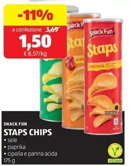ALDI SNACK FUN Staps chips sale paprika cipolla e panna acida offerta